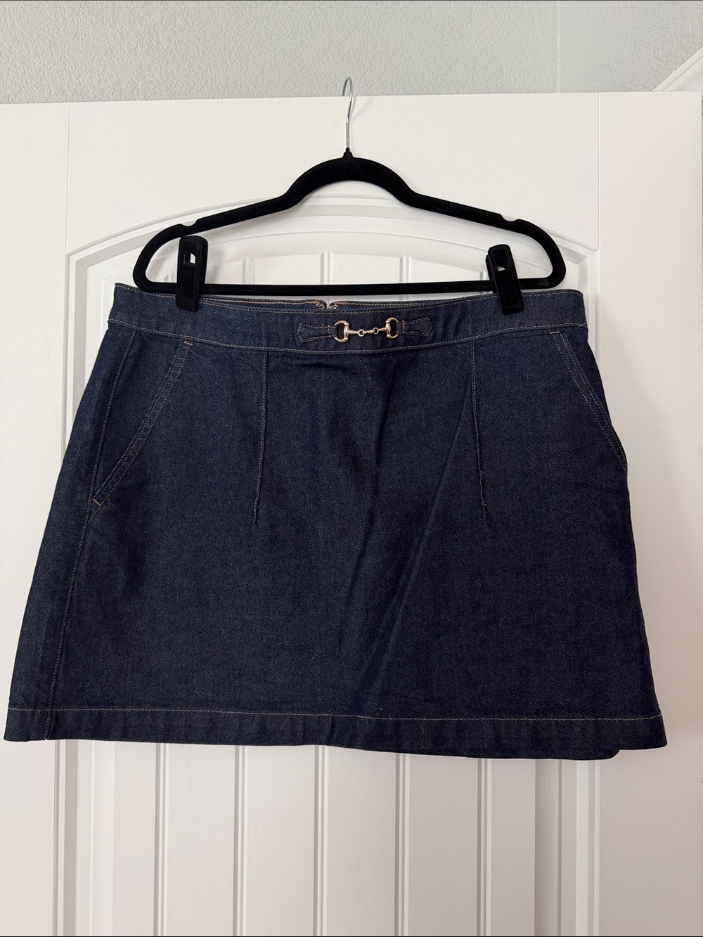 Express Dark Blue Denim Mini Skirt with Gold Bit